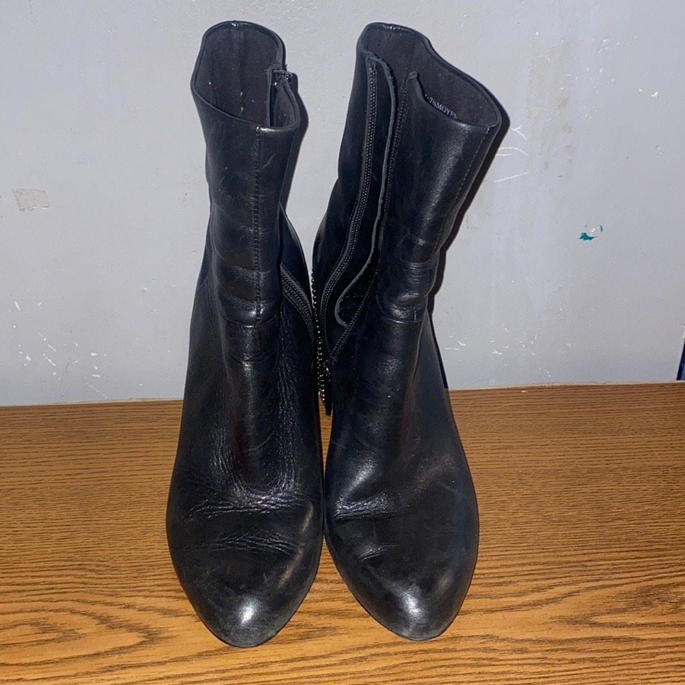 Black Leather Studded Heel‎ Ankle Boots Women